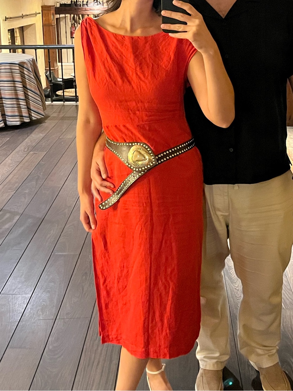 Anthropologie Red Sleeveless Midi Dress with Decorative Belt